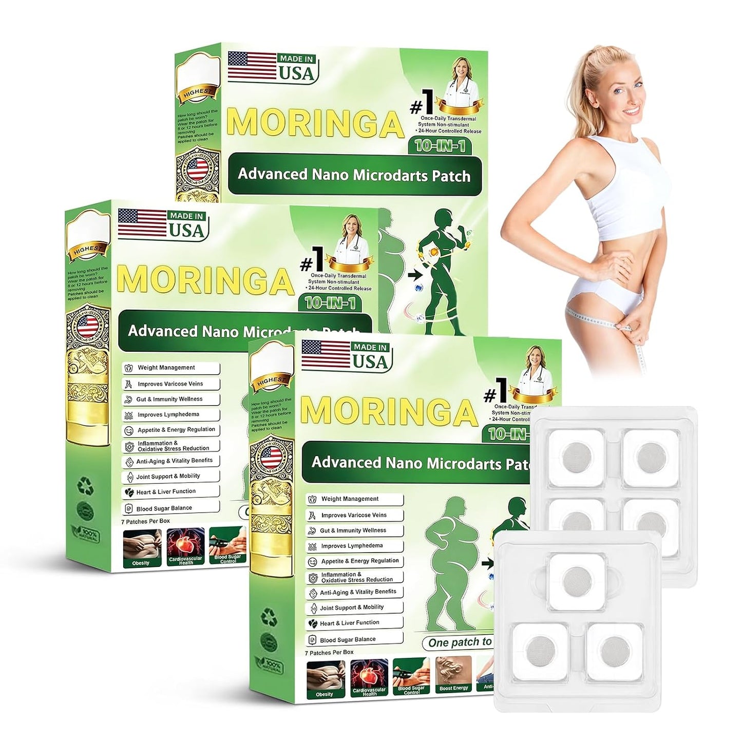 Moringa 10-in-1 Advanced Nano Microdarts Patch | Natural Skin Treatment for All Skin Types (3 Boxes)