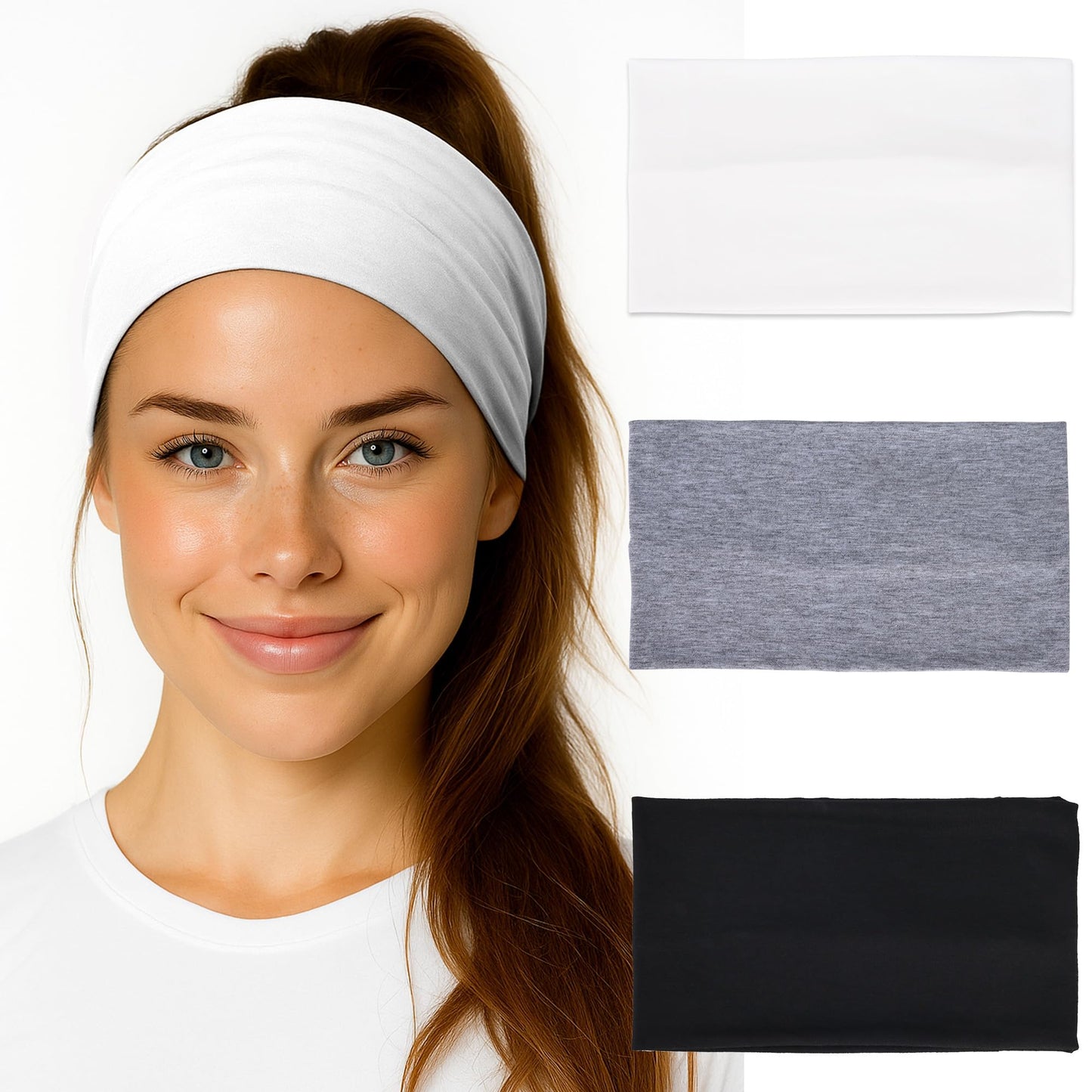 Extra Wide Headbands for Women 3 Pack, Soft Stretch Workout Headbands, Absorbent Quick Dry Hair Bands for Yoga, Running, Gym, Skincare & Daily Wear, Comfortable Wide Hair Wraps for Women