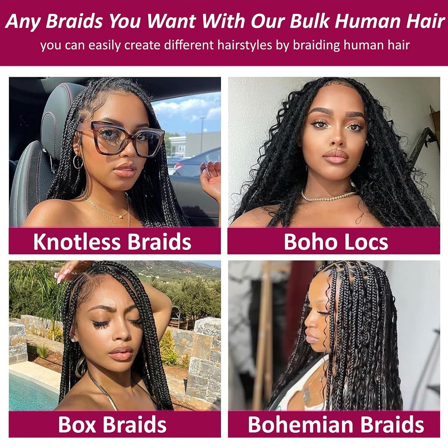 Water Wave Human Braiding Hair - 16 Inch Deep Curly Bundles for Boho Braids | 110g Natural Black