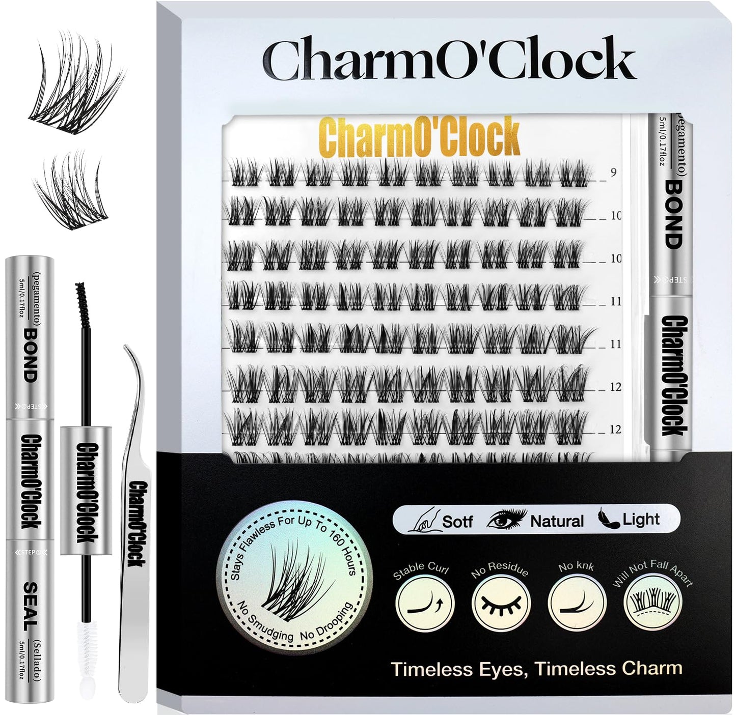 Lash Clusters Kit - 140PCS Featherlight Individual Lashes with Odorless Fast-Drying Glue | Beginner-Friendly Eyelash Extension Set