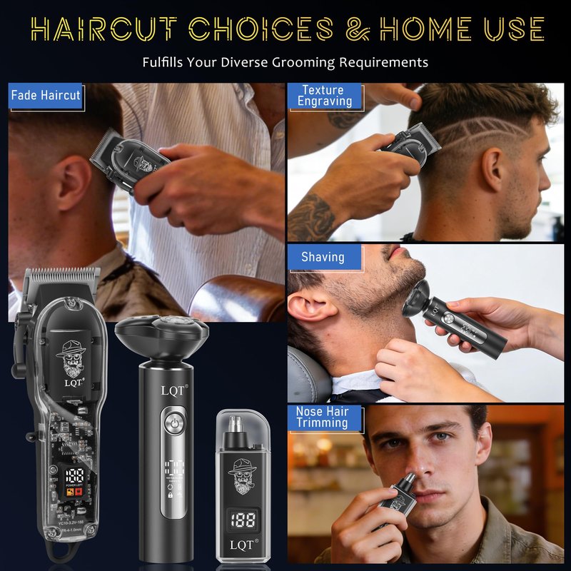 Hair Clippers for Men with LED Display, 3-Piece Professional Grooming Kit with Magnetic Attachment Shaver & Nose Trimmer, Complete Cordless Rechargeable Barber Set for Home