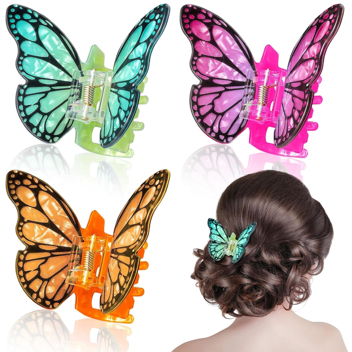 Monarch Butterfly Hair Clips - 3D Nonslip Claw Clips for Women | 3 Colors: Orange, Purple, Blue
