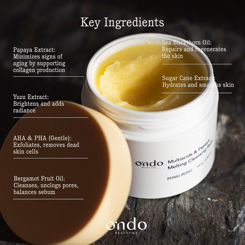 ONDO Beauty Multiacids & Papaya Melting Balm - Gentle Exfoliating Face Cleanser & Makeup Remover | 3.38 fl. oz.