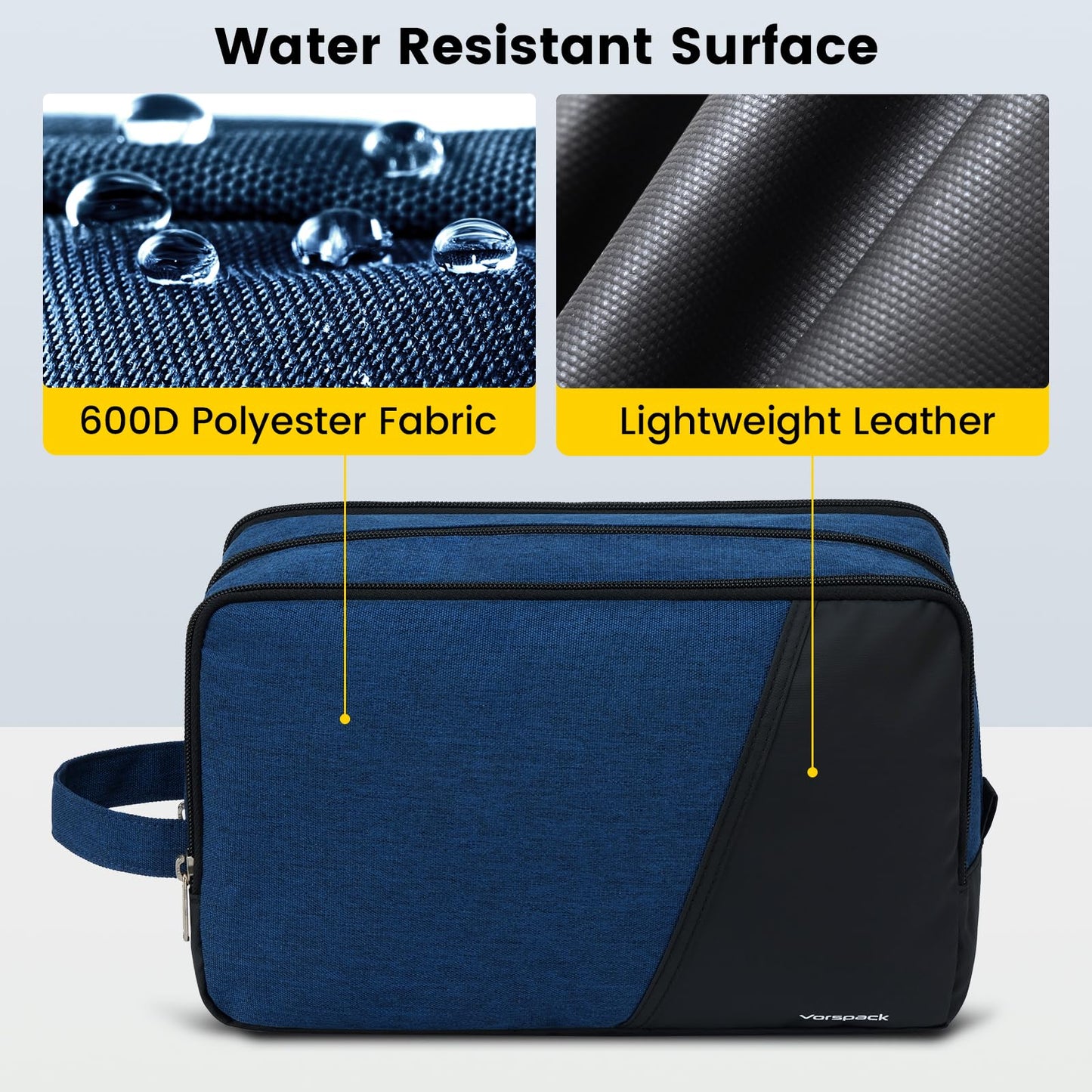 Vorspack Travel Toiletry Bag - Toiletry Bag for Men Water Resistant Skincare Bag for Bathroom Toiletries Accessories Gifts - Navy Blue