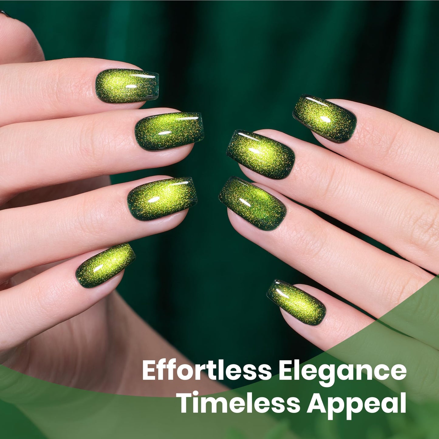 Beetles Forest Flame Green Cat Eye Gel Nail Polish - 15ML Green Cat Eye Gel Polish Glitter Magnetic Translucent Glassy Effect Soak Off UV French Nail Art DIY Manicure Gifts for Women