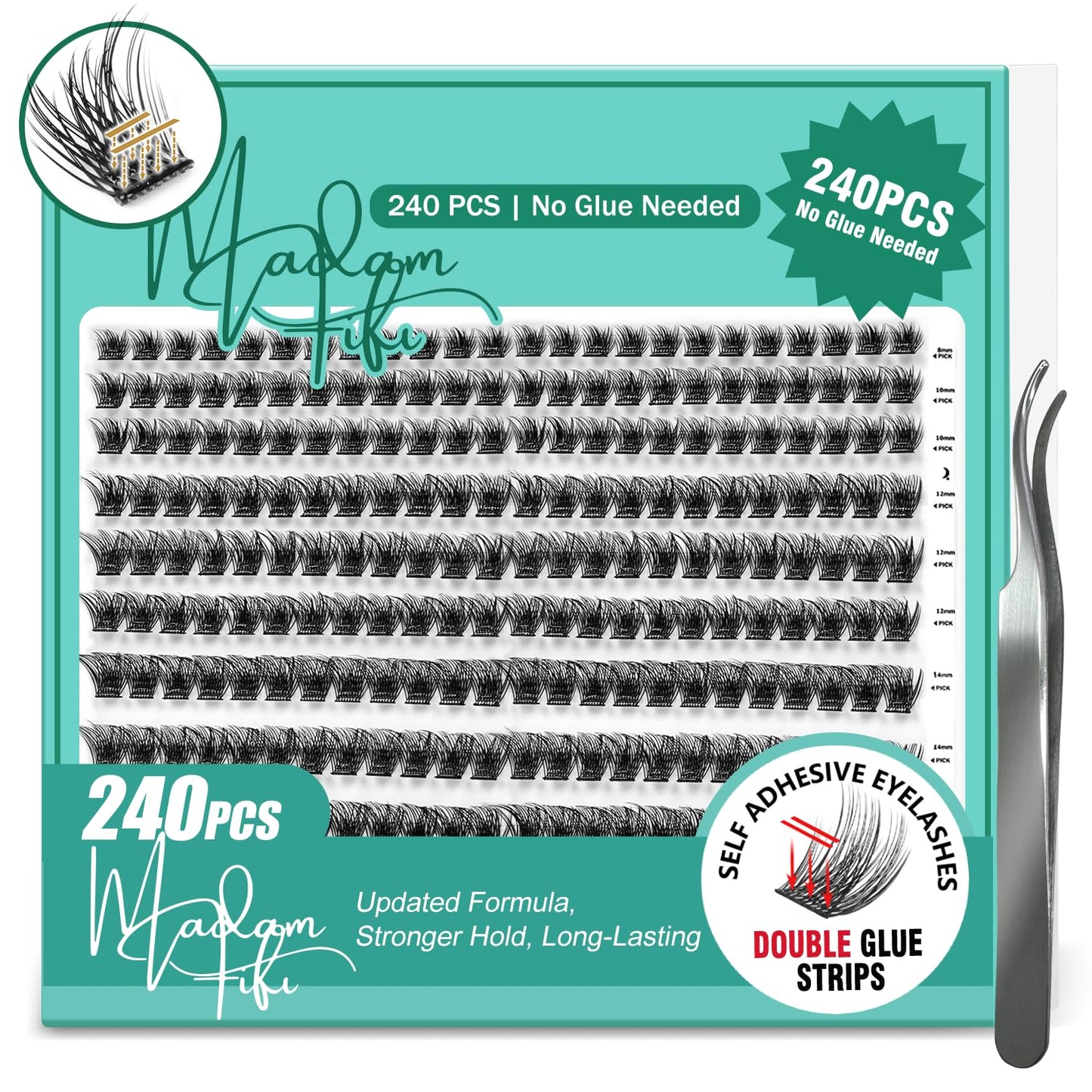Lash Clusters - 240 Pcs Self-Adhesive Fluffy Cluster Lashes | DIY Extensions 8–16mm for Soft Volume Look