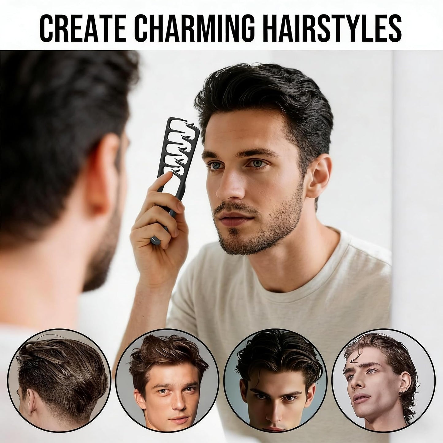Voluminous Wide-Toothed Hair Comb Set - 2 Pcs Dual-Purpose Tool | Textured Grip, ABS Plastic, Black & Grey