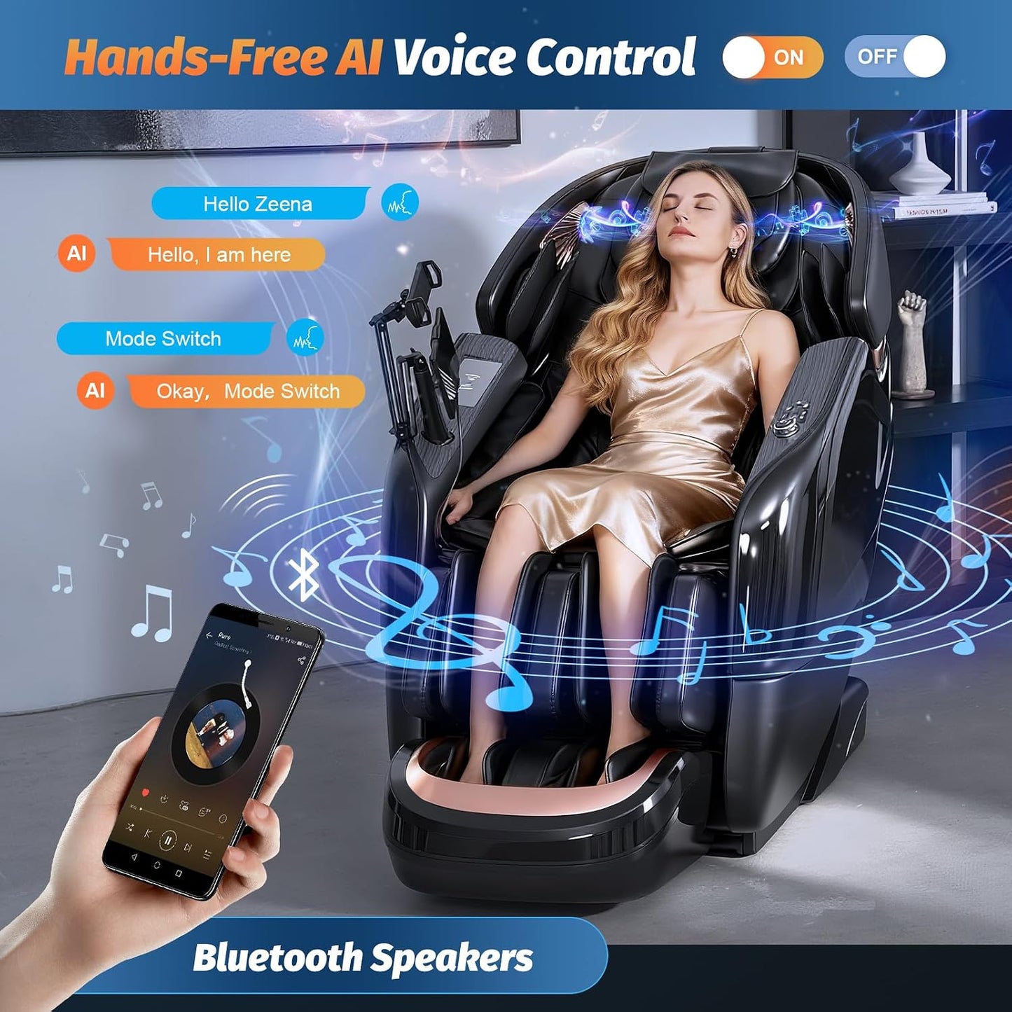 Full Body Massage Chair - Zero Gravity SL-Track Shiatsu Recliner with AI Voice Control | G6 Black, Heating & LED Remote