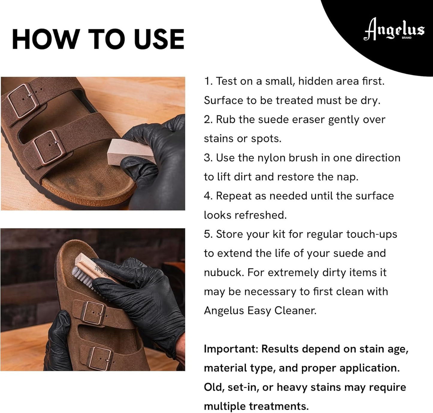 Angelus Suede & Nubuck Cleaner Kit - Stain Removal Eraser & Brush for Leather, Shoes, Handbags, Jackets | Restores Nap