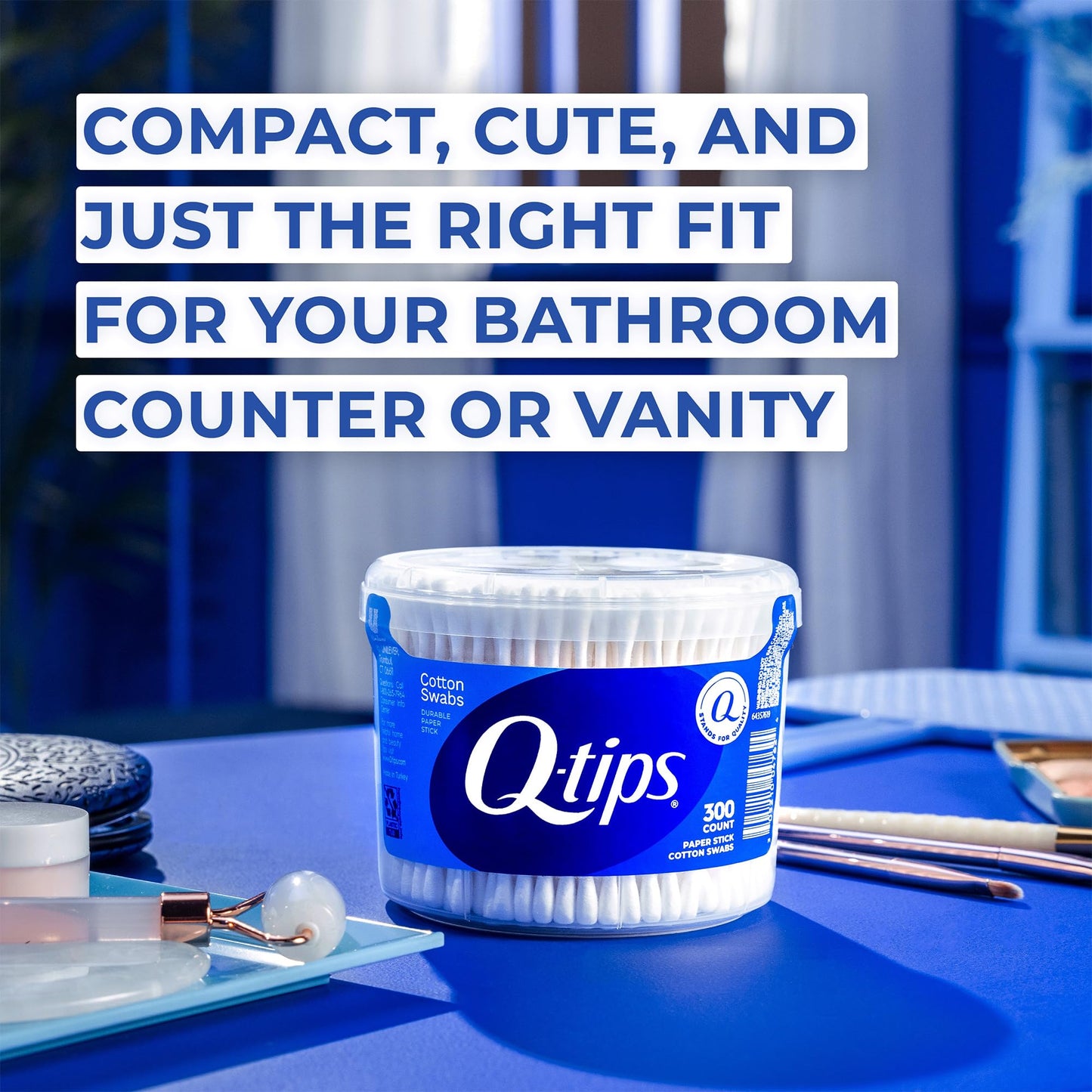 Q-tips Cotton Swabs 300 Count Vanity Tub + Travel-Size 30 Count – for Home, First Aid and Beauty, 100% Cotton