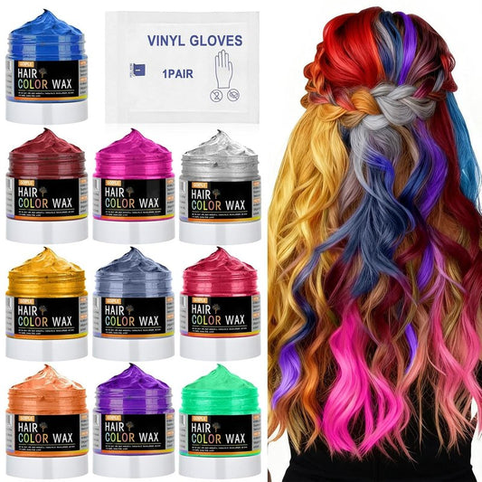 Temporary Hair Color Wax - 10Pcs Washable Hair Chalk for Parties | DIY Instant Color for Kids & Adults - 40g