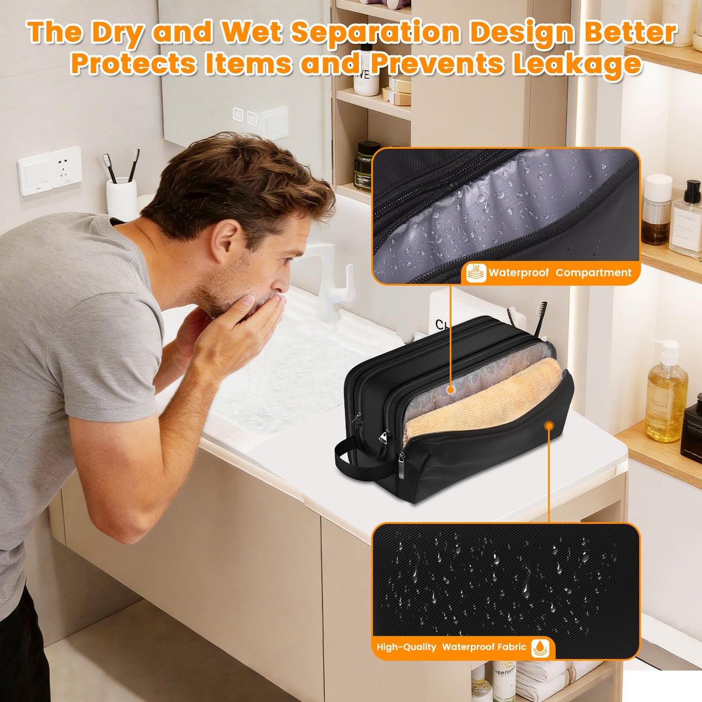 Toiletry Bag for Men, Water-Resistant Mens Toiletry Travel Bag & Tactical Shower Bag, Toiletries Travel Bag Storage for Grooming Accessories, Toiletry Bags for Travel Gym Dorm