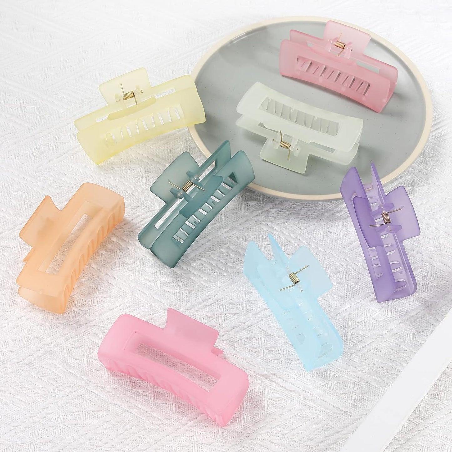 Acrylic Banana Jaw Hair Clips - 8 Pcs Nonslip Rectangle Clips for Thick Hair | Matte Colors, 4.1 Inch