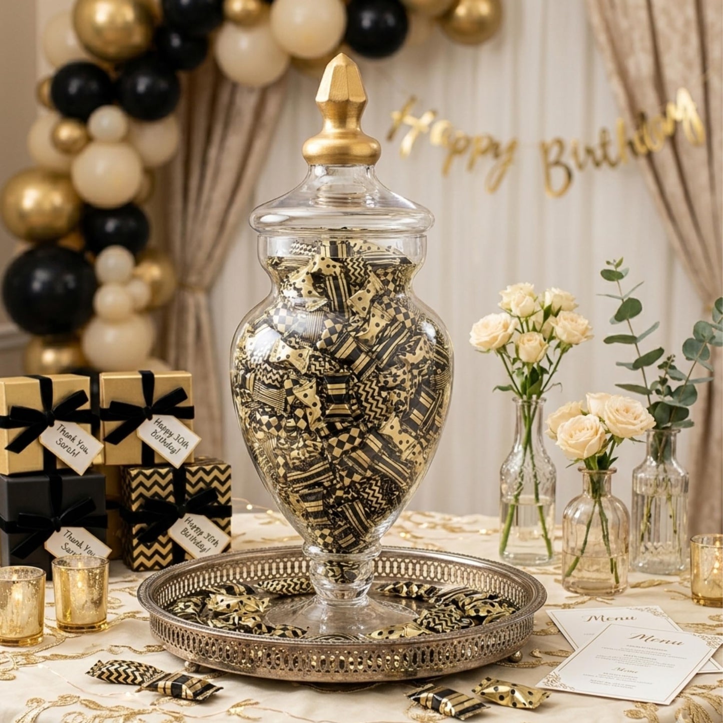 220pk Gold and Black Buttermints Individually Wrapped Bulk – Wedding Mints, Thank You Candy, Party Favors, Graduation, Retirement, New Years, Candy Buffet, Prom and Anniversary