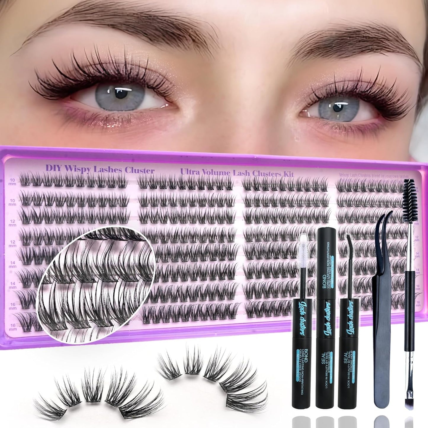 Natural Lash Cluster Eyelash Extensions - 320 Pcs Fluffy C Curl 10-16mm | DIY Individual False Lashes for Beginners