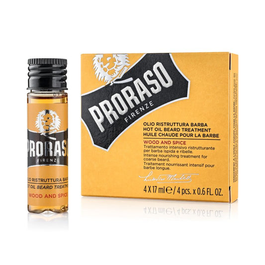 Proraso Hot Oil Treatment for Beards - Beard Oil for Dry Hair - Conditions and Repairs Damaged Facial Hair - Four 0.6oz Treatments