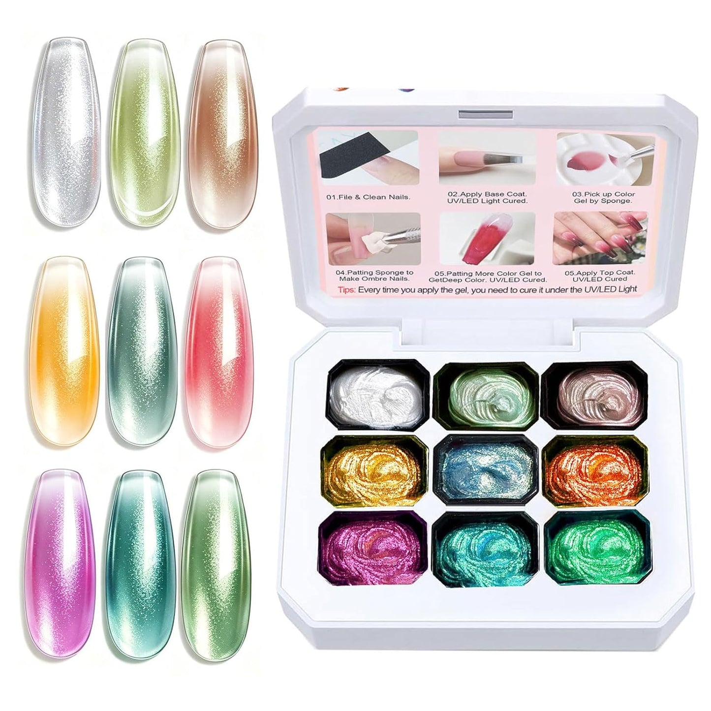 Pat Pat Gel Ombre Nail Art Palette - 12 Colors Gradient Sponge Painting Set for Salon Manicure