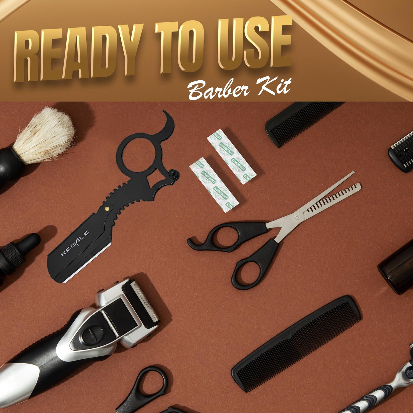 Regale Barber Supply Finger Ring Straight Edge Razor Black Matte, Classic Stainless Steel Barbero Shaver for a Smooth & Precise Shave, Premium Barber Razor for Men's Shaving