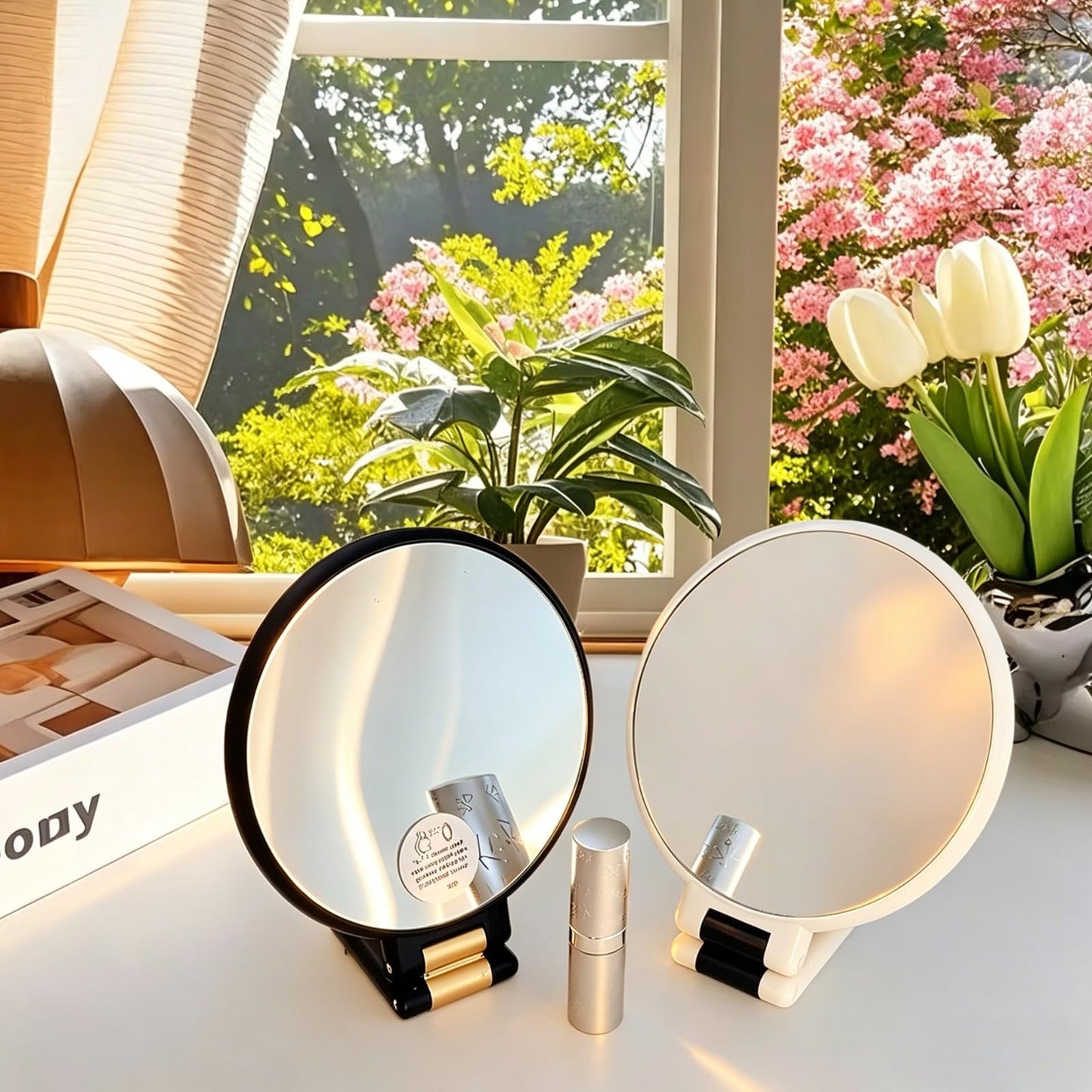 LOINRAW6 Double Sided Magnifying Handheld Mirror High Magnification Ideal for Precision Makeup Eyebrow Grooming Skincare Travel Size Desig (Black)