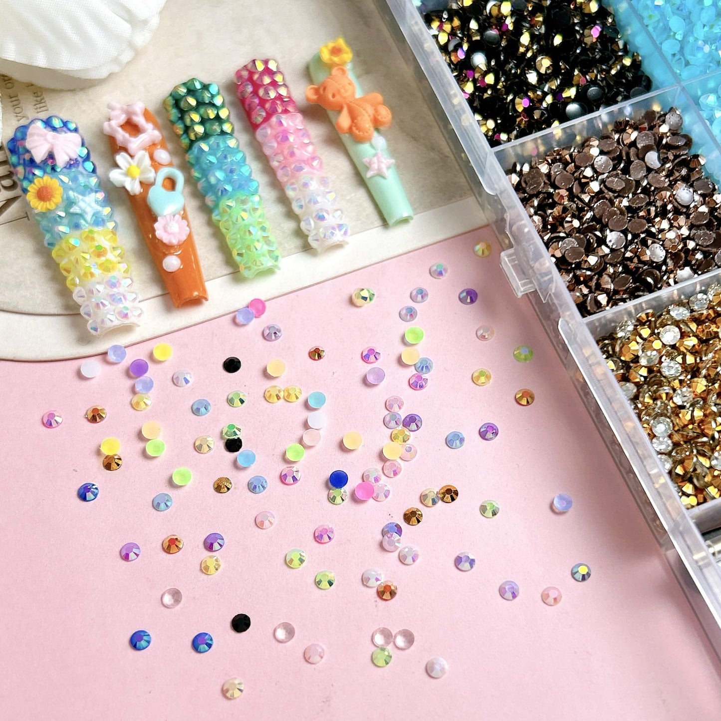 rythsans Bedazzling Kit with 42000pcs Rhinestones 30 Colors 3mm All in One Bedazzling Gems with 4 Pcs Jewelry Glue & Tools for DIY Crafting