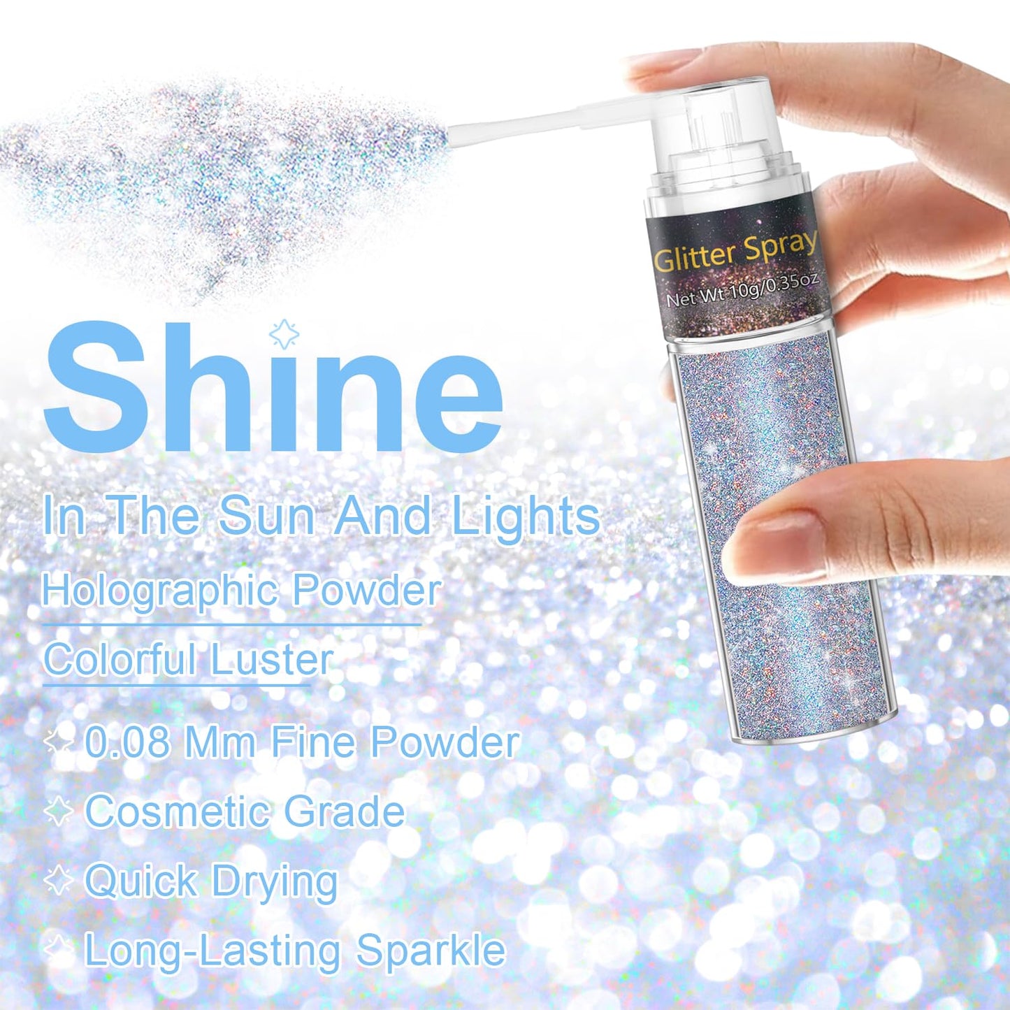 Hair and Body Glitter Spray, Glint-Rainbow Hair Glitter Extra Fine Face Shimmer Powder for Clothes, Festival Loose Sparkle Powder for Rave Clothes Nail Art Easter Halloween Crafts (Glint-Rainbow)