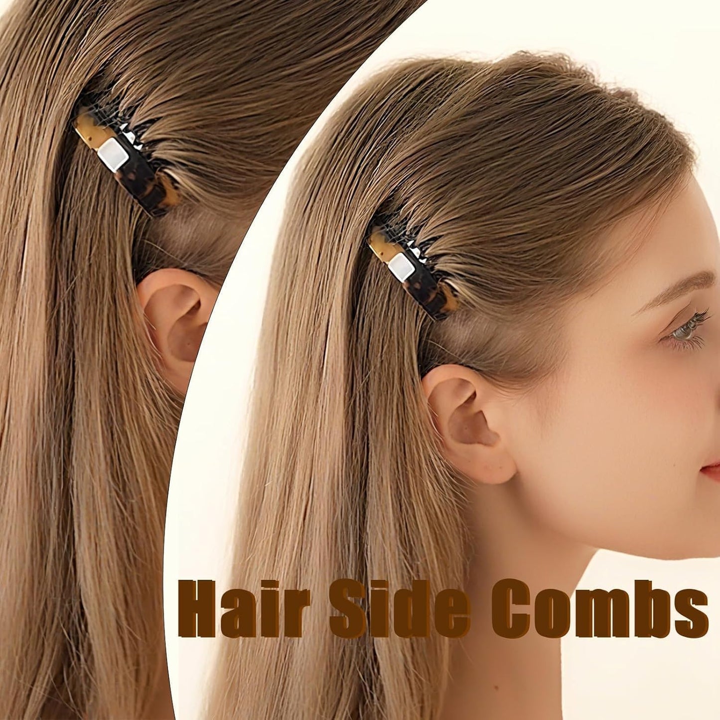 French Hair Comb Clips - 4 PCS Tortoise Shell Side Combs for Up-Do Styling | Brown