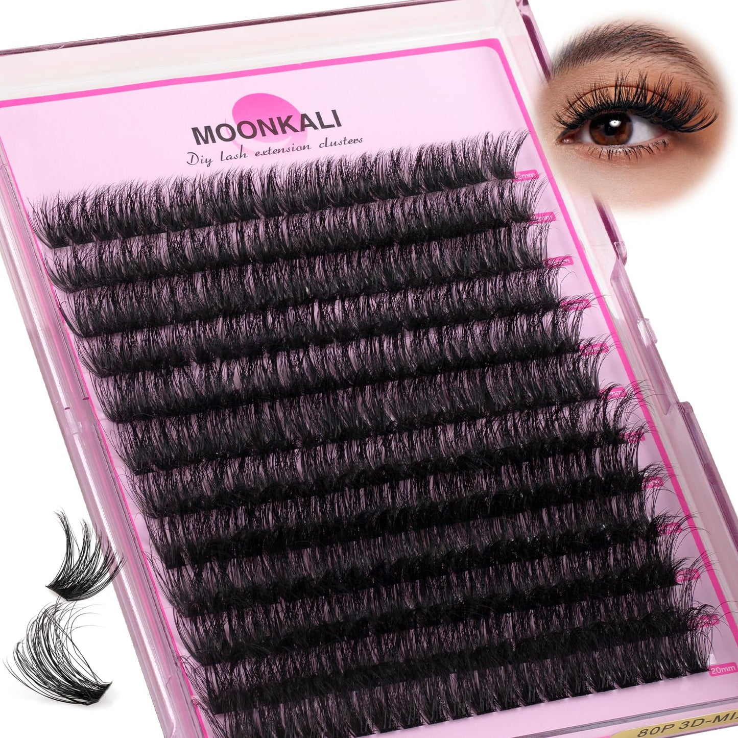 Lash Clusters Wispy 80D Eyelash Clusters D Curly 12-20MM Mix Length Cluster Eyelash Extensions Thick Volume Individual Lashes Clusters DIY Eye Lash Extension 3D Eyelashes Clusters Wispy By MOONKALI