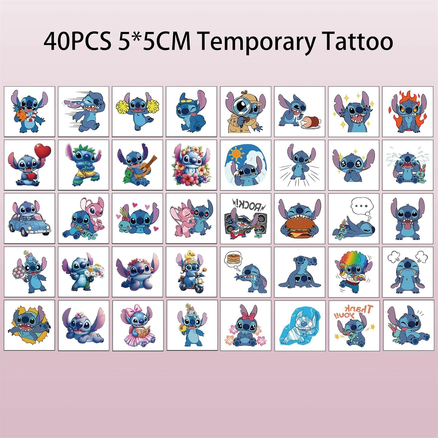 Cartoon Stitch Temporary Tattoos - 40PCS Birthday Party Supplies | Cute Stickers for Teens & Carnival Decor