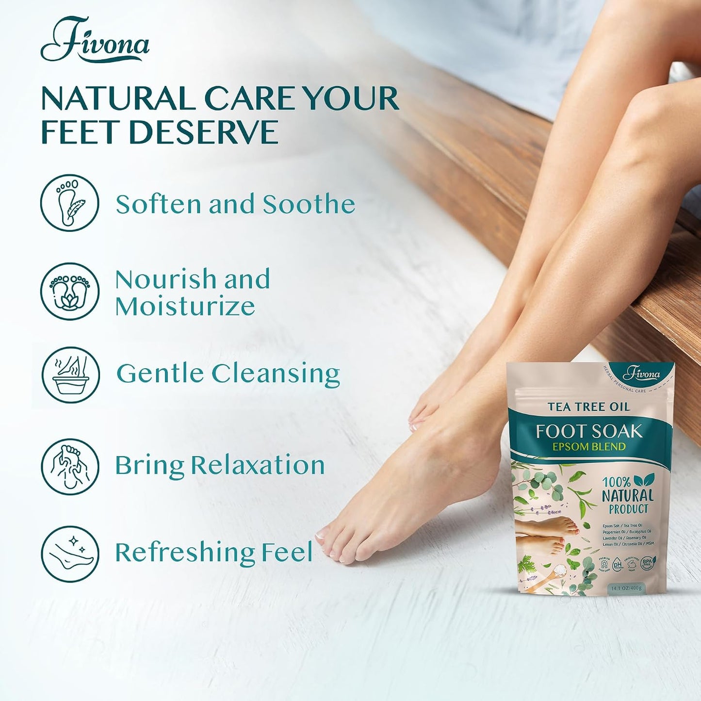 Tea Tree Foot Soak Blend - Epsom Salt with Essential Oils for Healthy Toenails | 14.1 oz, Soothing Relief & Callus Softening