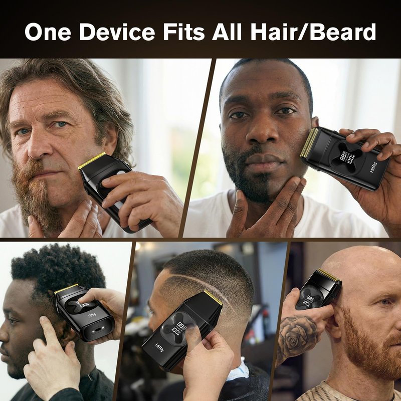 HiBig Professional Double Foil Shavers for Men: 2-in-1 Electric Razor for Men, Portable LED Display Cordless Close Beard Trimmer for Head Beard Neck, Technology & Precision Blades, Obsidian Black