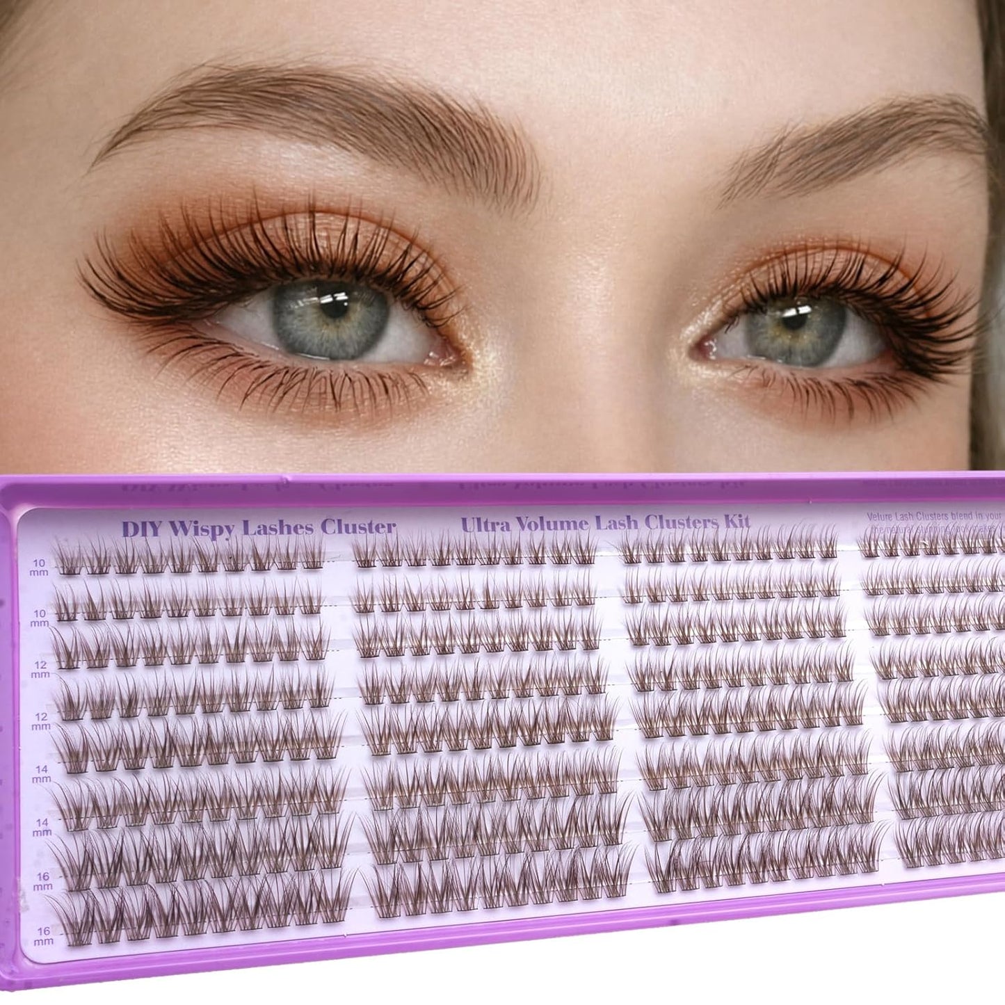 Wispy Lash Clusters Kit - Natural C Curl Eyelash Extensions | 320 Pcs Fluffy 10-16mm DIY Kit for Beginners