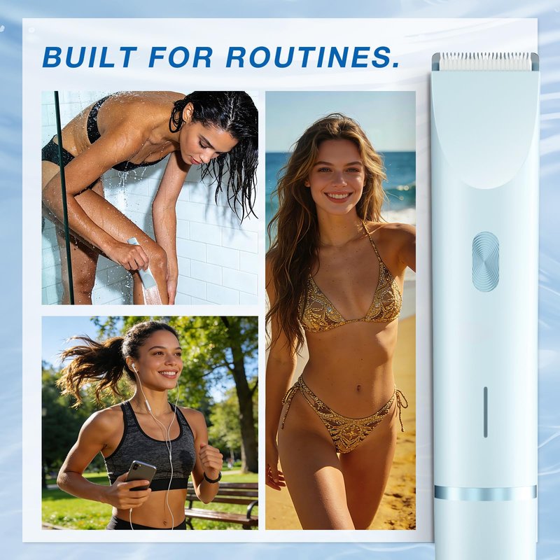 AMURS Bikini Trimmer for Women, Dual-Head Electric Body Hair Trimmer for Sensitive Areas, IP67 Waterproof Rinsable, USB-C Rechargeable Groomer for Bikini Line, Underarms, Legs & Face (Cloud Blue)