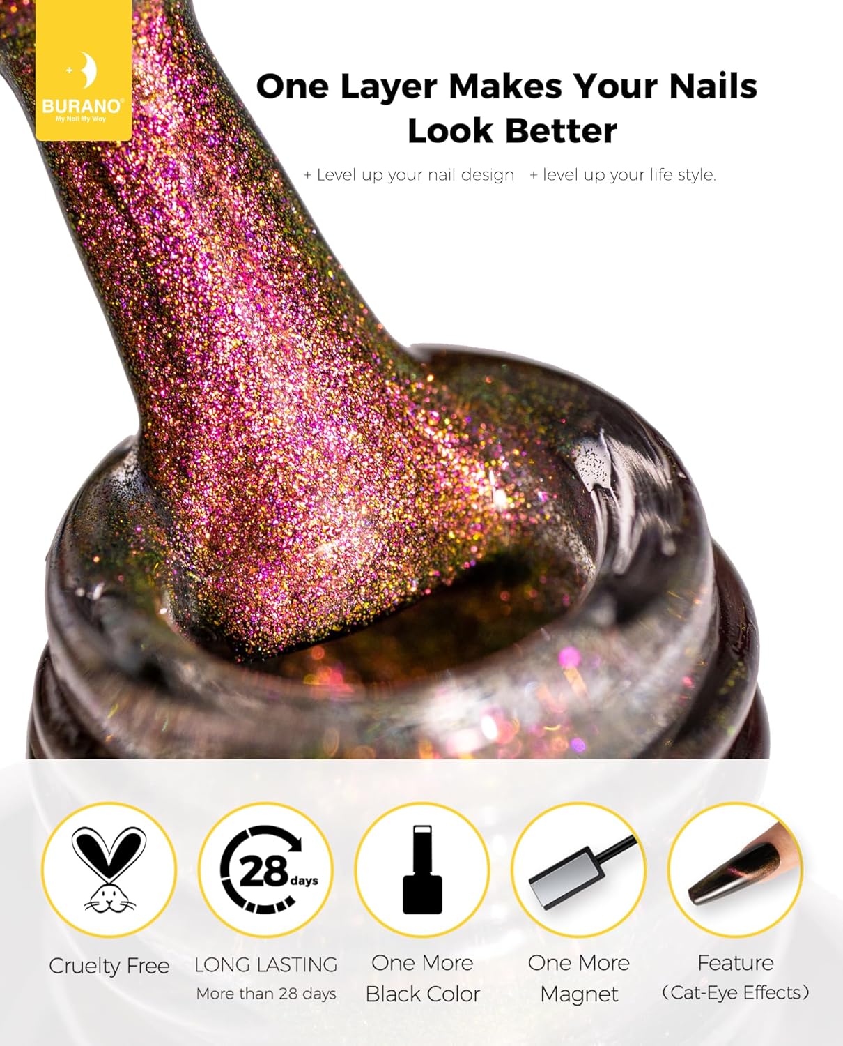 Magnetic Cat Eye Gel Nail Polish Set - 6 Pcs Holographic Glitter UV Polish | Reflective Laser Gel Kit for Salon & Home Use