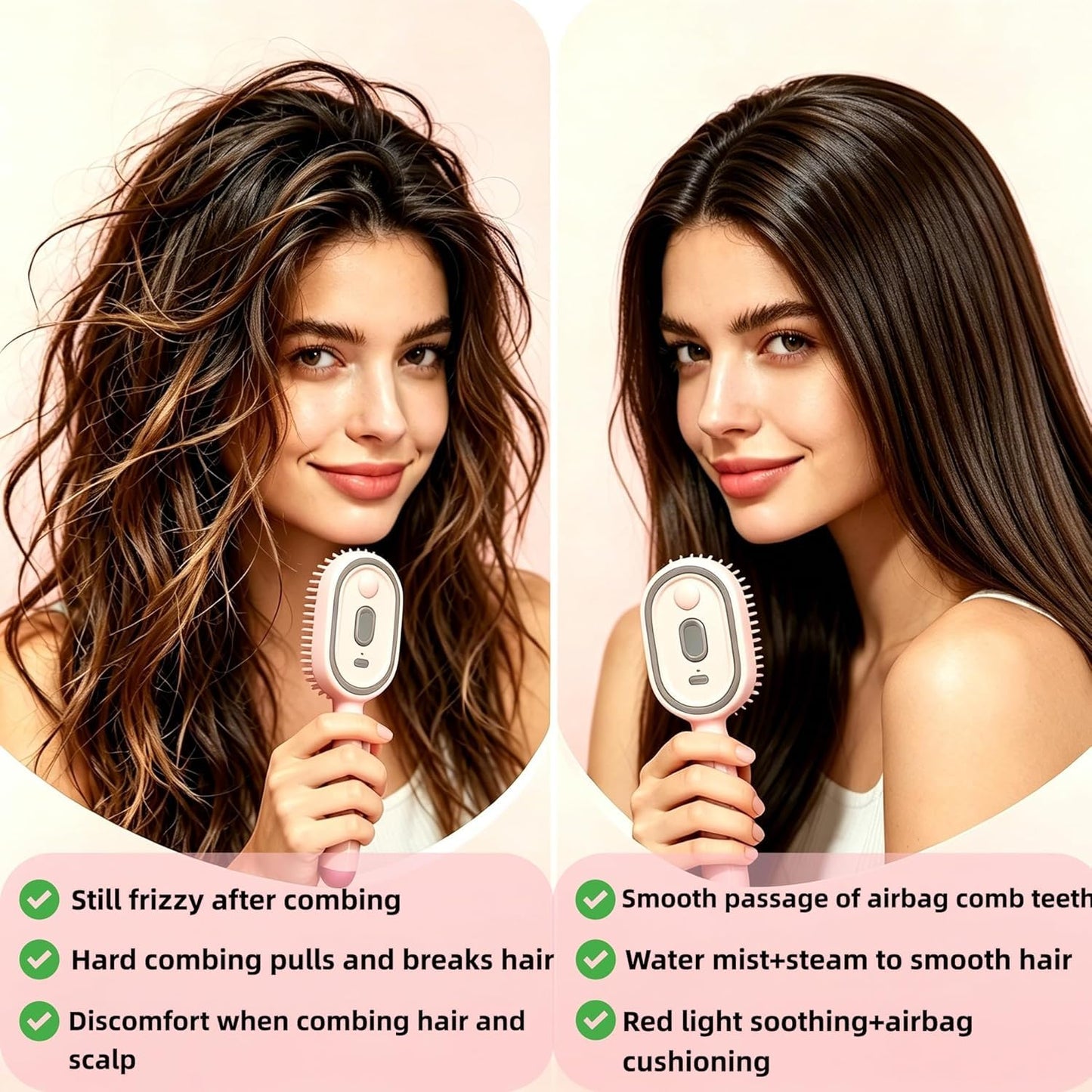 Electric Spray Air Cushion Massage Comb Electric Spray Hair Brush 2026 Electric Steaming Massage Hair Care Brush Rechargeable Detangling,for Reduce Frizz Nourishes Hairs Anti-Static (Beige)
