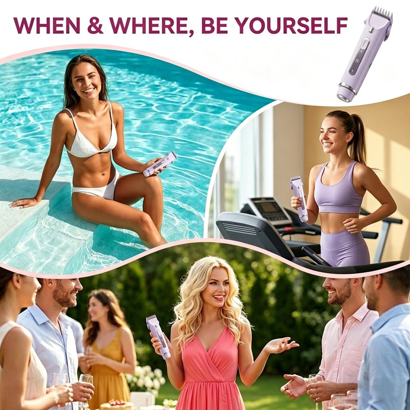 OGLEA Women's Electric Shaver, 2-in-1 Bikini Trimmer with LED Light & Power Indicator, Rechargeable Cordless Body Hair Removal for Face Underarm Legs, Detachable Rinseable Heads, Purple