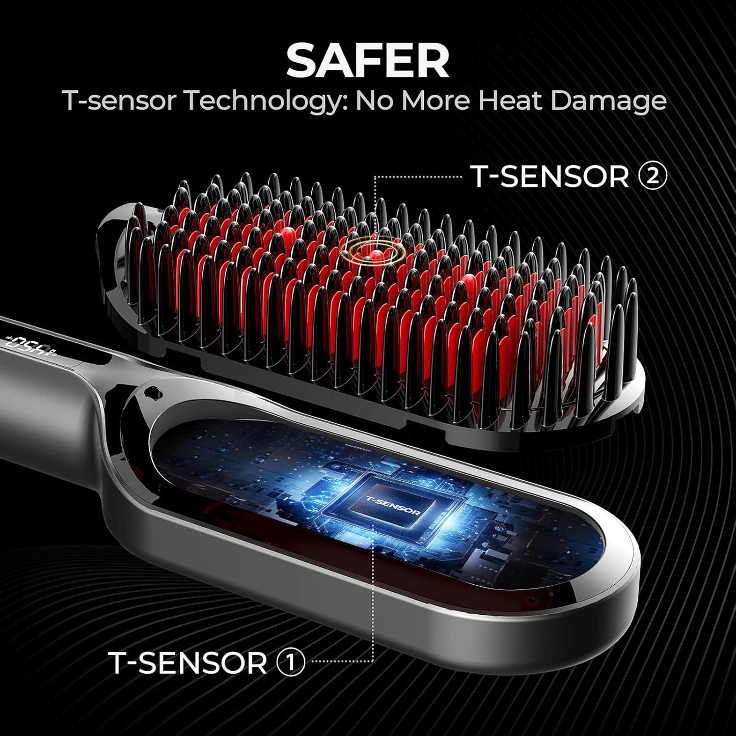 Tymo Hair Straightener Brush - Ionic Straightening Brush with 16 Temp Settings | Ceramic Hot Comb for Thick Curly Hair, Black