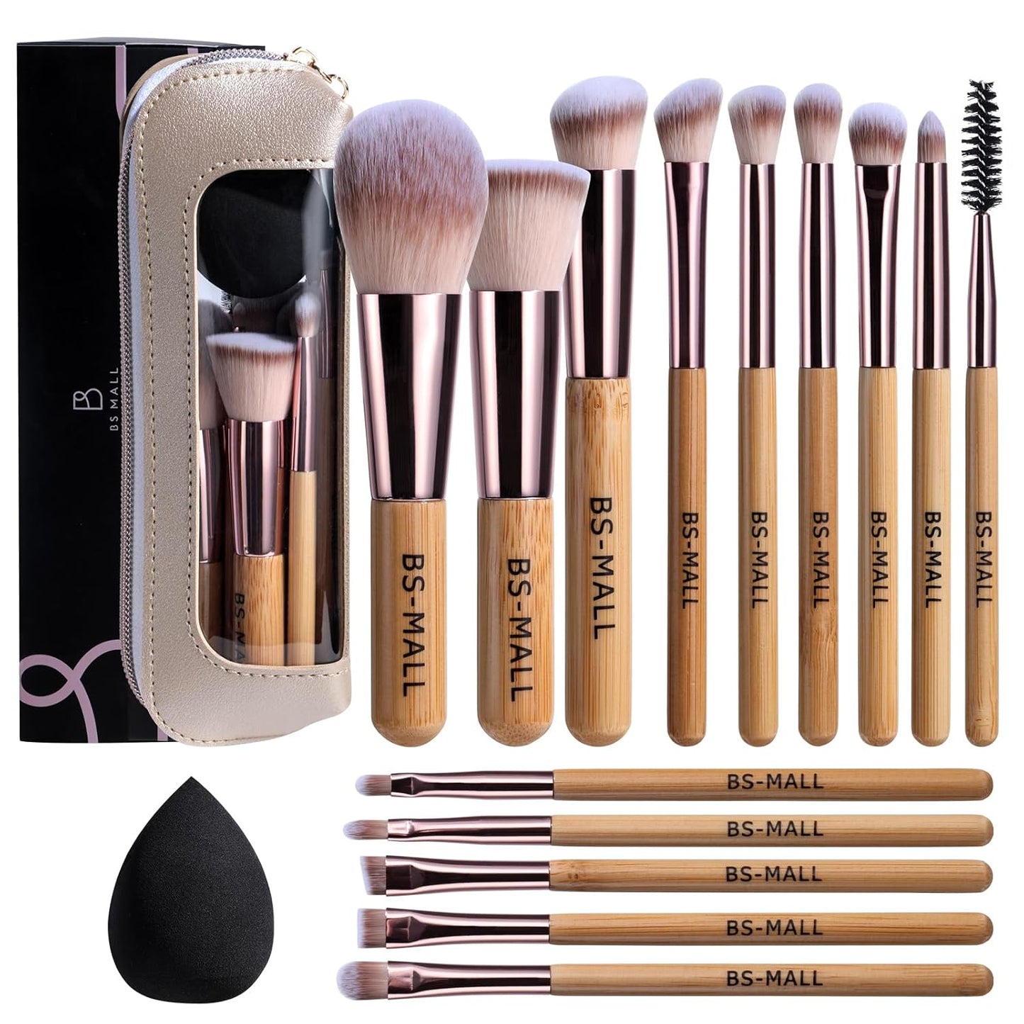 14 Pcs Makeup Brushes Set - Essential Foundation, Powder, Concealer & Eye Shadow Brushes with Travel Case | Bamboo