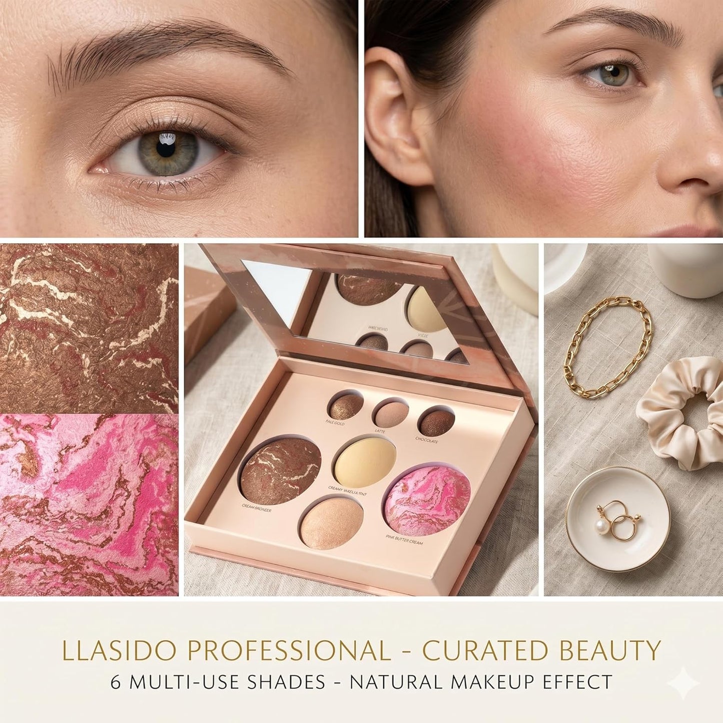 Baked Face Palette for Mature Skin - Bronzer, Blush, Highlighter & Eyeshadows | Vegan, Cruelty-Free, Travel-Friendly