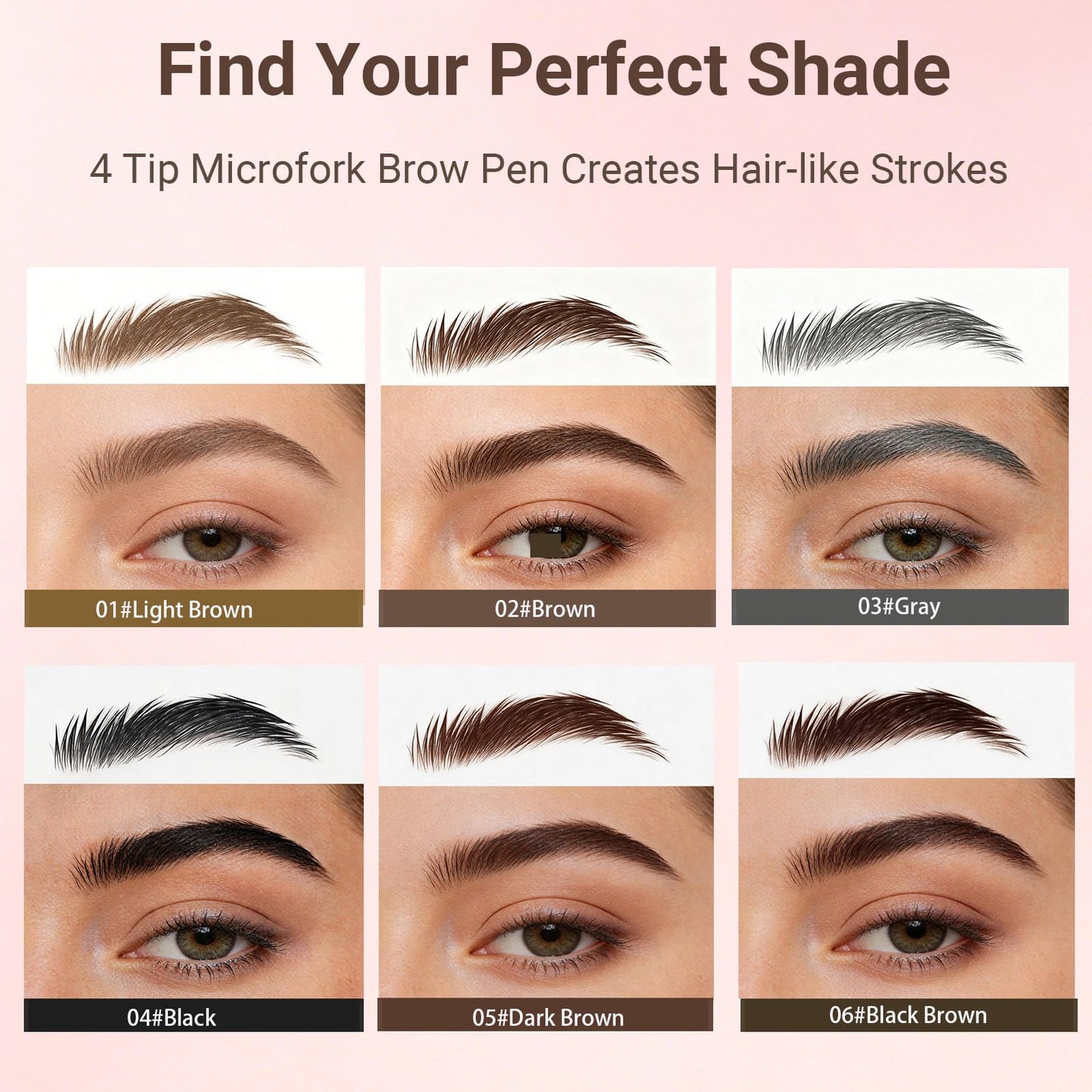 Micro-Fork Eyebrow Pencil for Sparse Brows, 4-Tip Eyebrow Pen for Natural Hair-Like Strokes, Smudge-Proof Makeup Tool for Defined Brows (06# Black Brown)