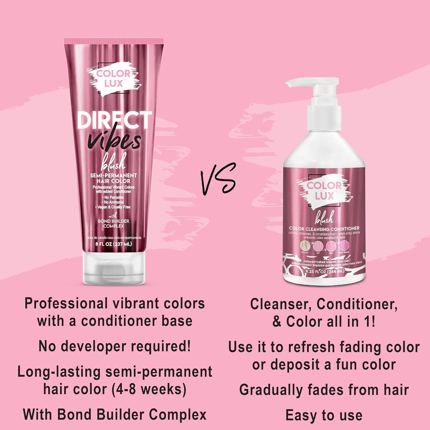 Color Lux Semi-Permanent Hair Color - Blush, Vibrant & Long-Lasting | Ammonia-Free, Vegan, 8 fl oz