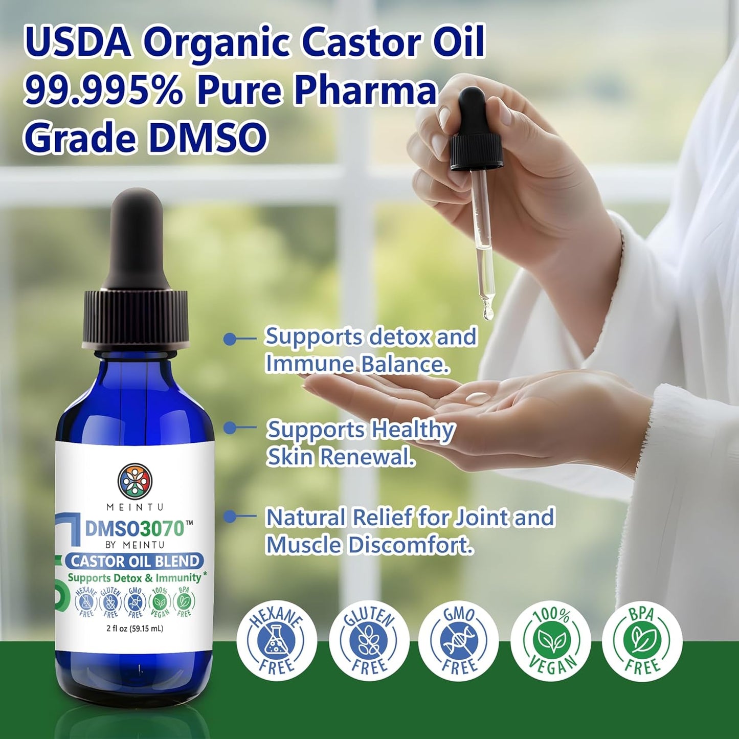 Pure Cold Pressed DMSO Castor Oil - Organic Blend for Skin Renewal & Detox | Hexane Free, 2 Oz