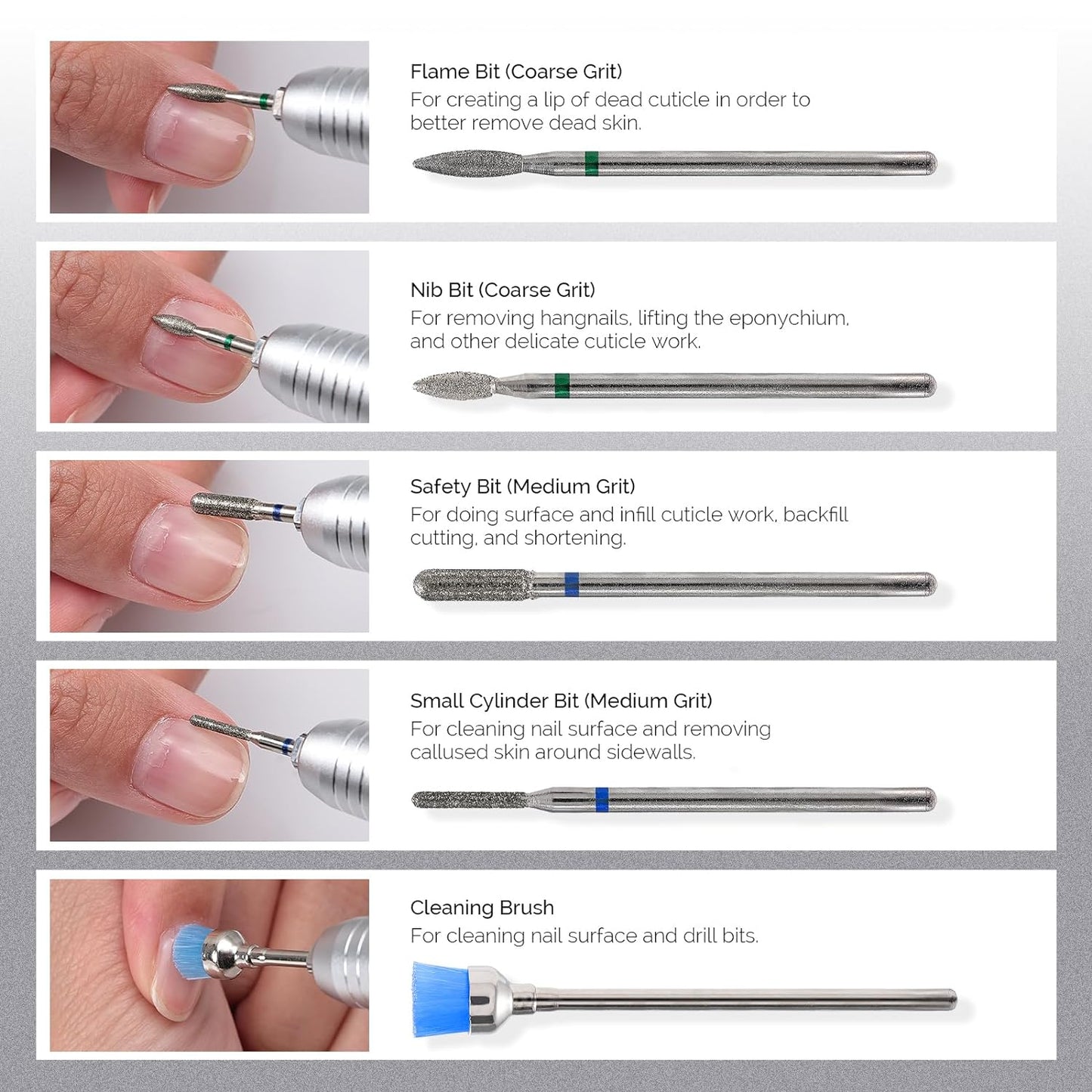 10pcs Nail Drill Bits Set - 3/32 Inch Diamond Cuticle Bits for E-File | Manicure & Pedicure Tools for Acrylic Gel Nails