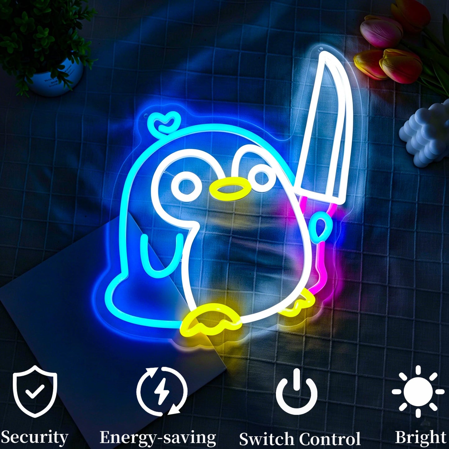 Ebdobgbs Penguin Neon Sign Led Neon Lights Neon Signs for Wall Decor Light Up Sign for Birthday Party Club Gift