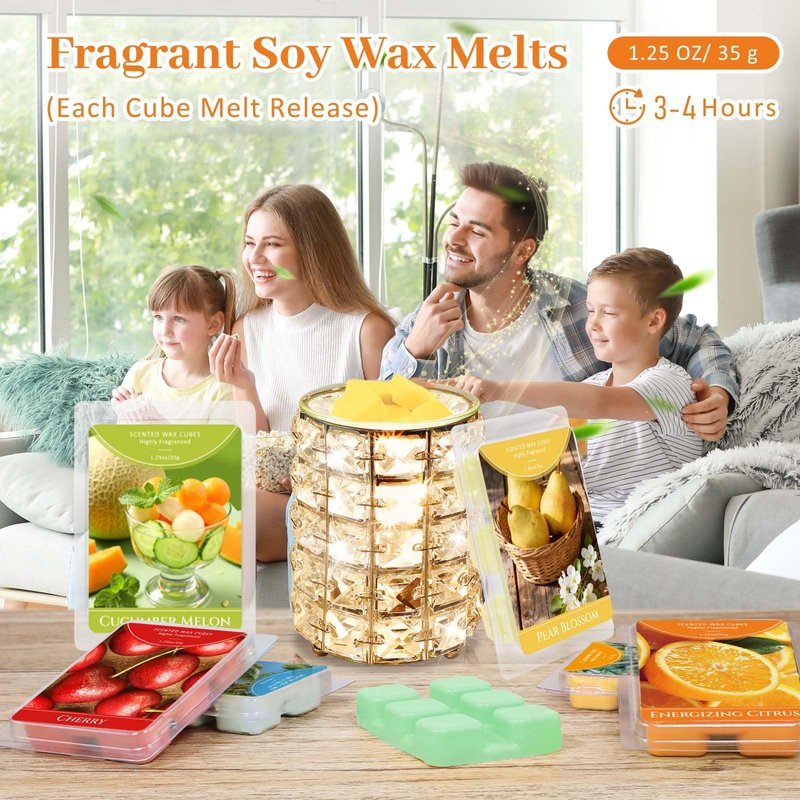 STRN Wax Melts, Soy Wax Cubes 6 Scents Cucumber Melon, Coconut Beach, Pear Blossom, Energizing Citrus, Spring and Summer Scented Long-Lasting Home Fragrance for Wax Warmers, Yoga, 1.25 OZ * 6 Packs