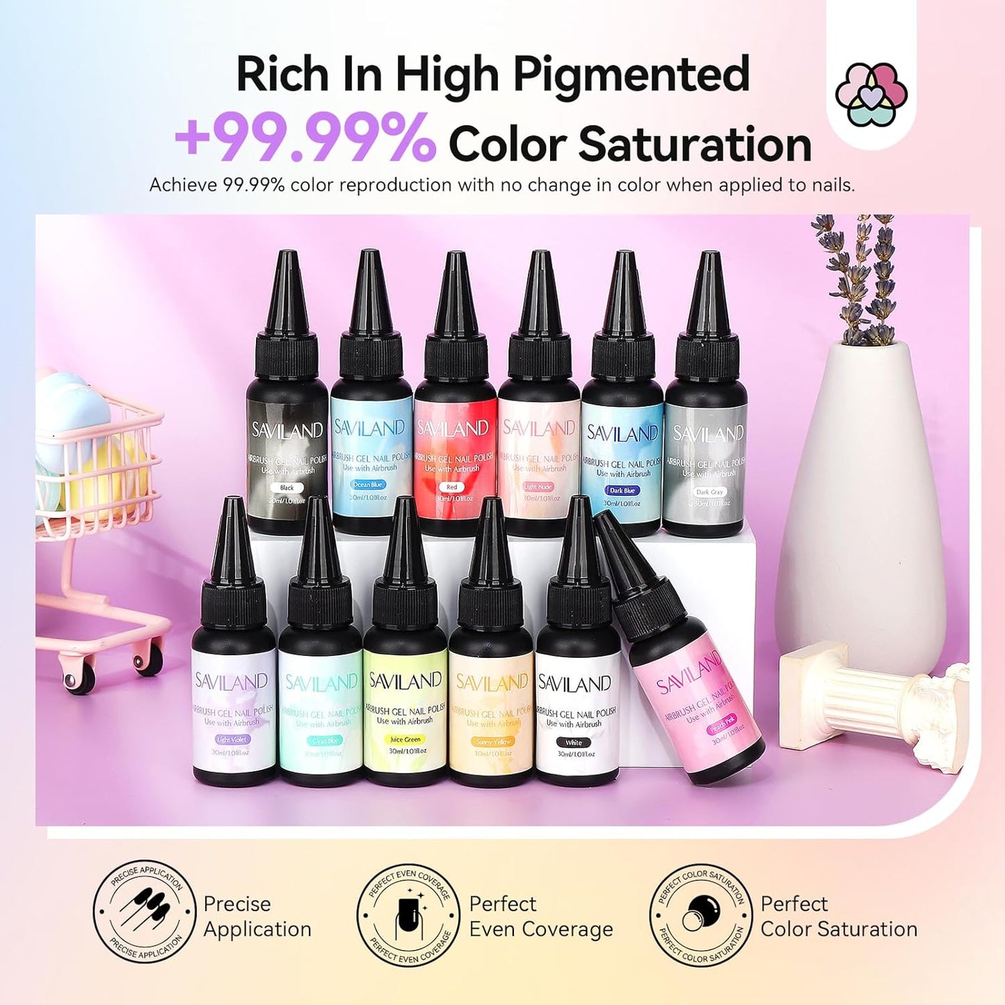 SAVILAND Airbrush Gel Nail Polish Set - Hema-Free, 30ML, Cool & Warm Colors | Non-Acetone Stencils for DIY Nail Art