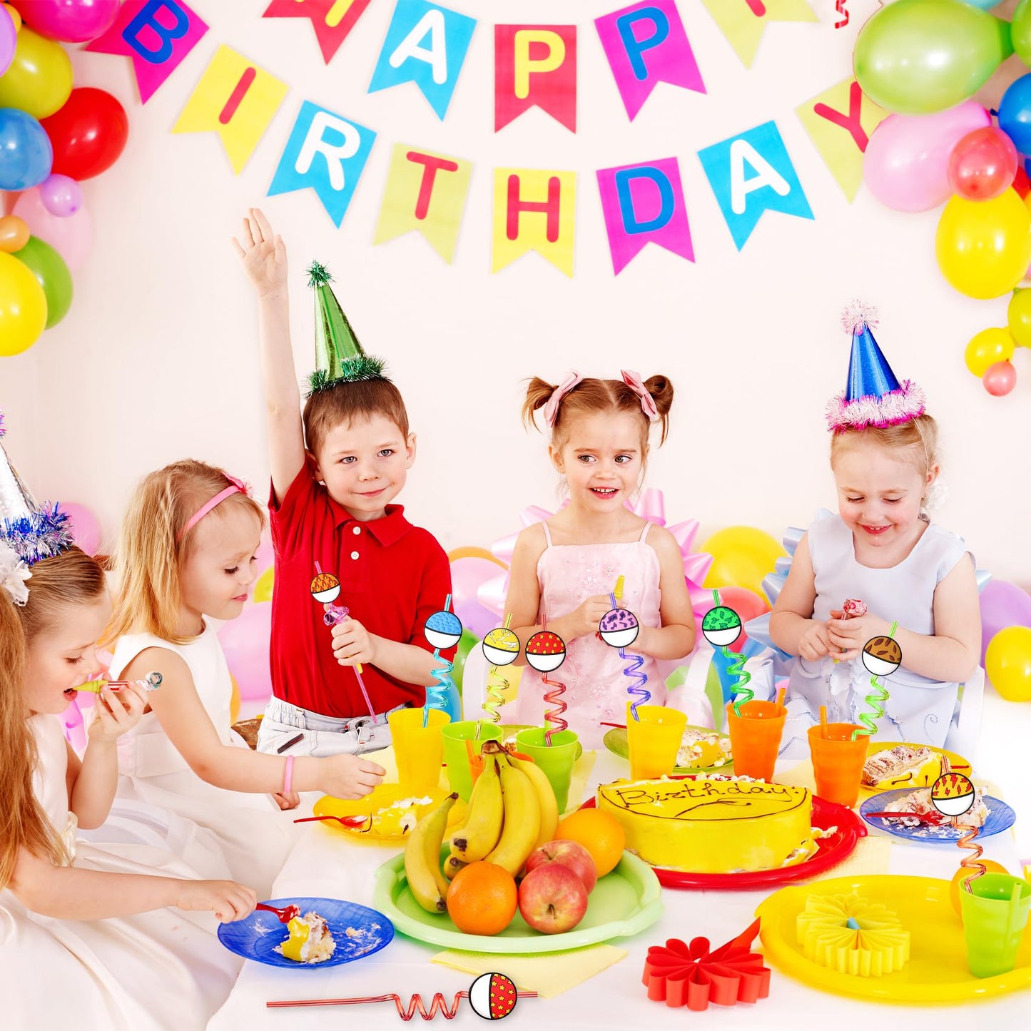 Joyhaven 24Pcs Cartoon Animation Party Favors Straws Birthday Decorations Goodie Bags Stuffers Gift Bags for Birthday Party Supplies Gifts Pinata Fillers