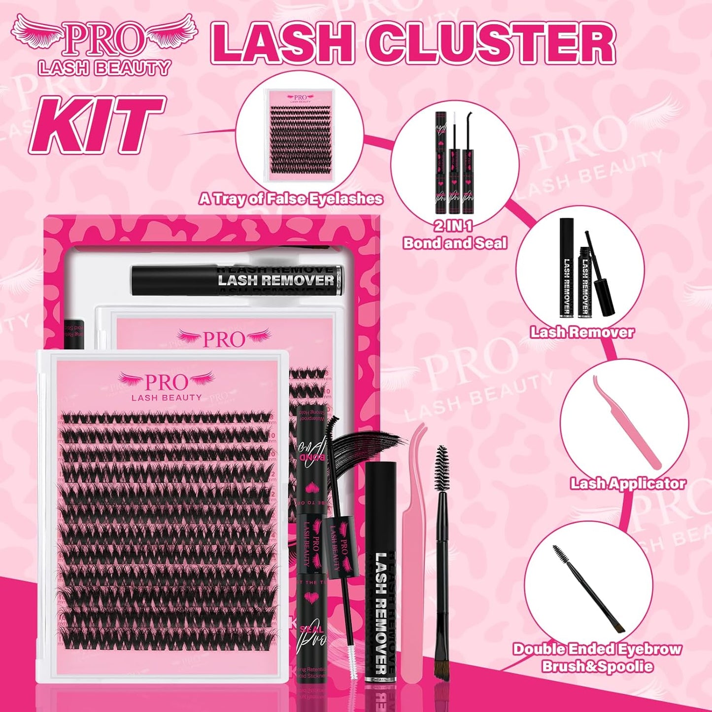 Lash Clusters Kit - 3D Volume Eyelash Extensions with Bond & Seal | 144 Pcs DIY Kit (Sunrise, 8-18 Mix)