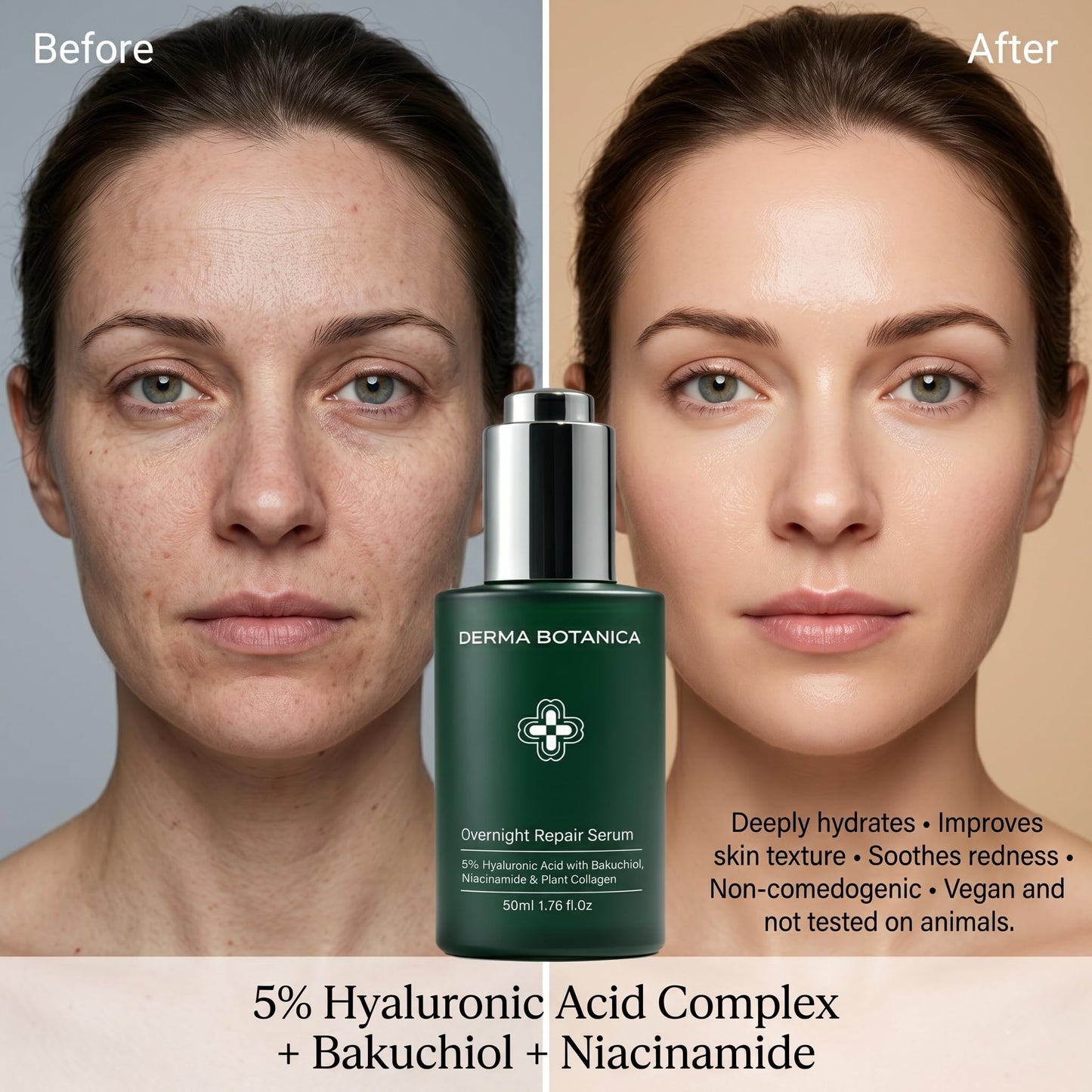 Derma Botanica Overnight Repair Serum, One formula replaces 3 serums.