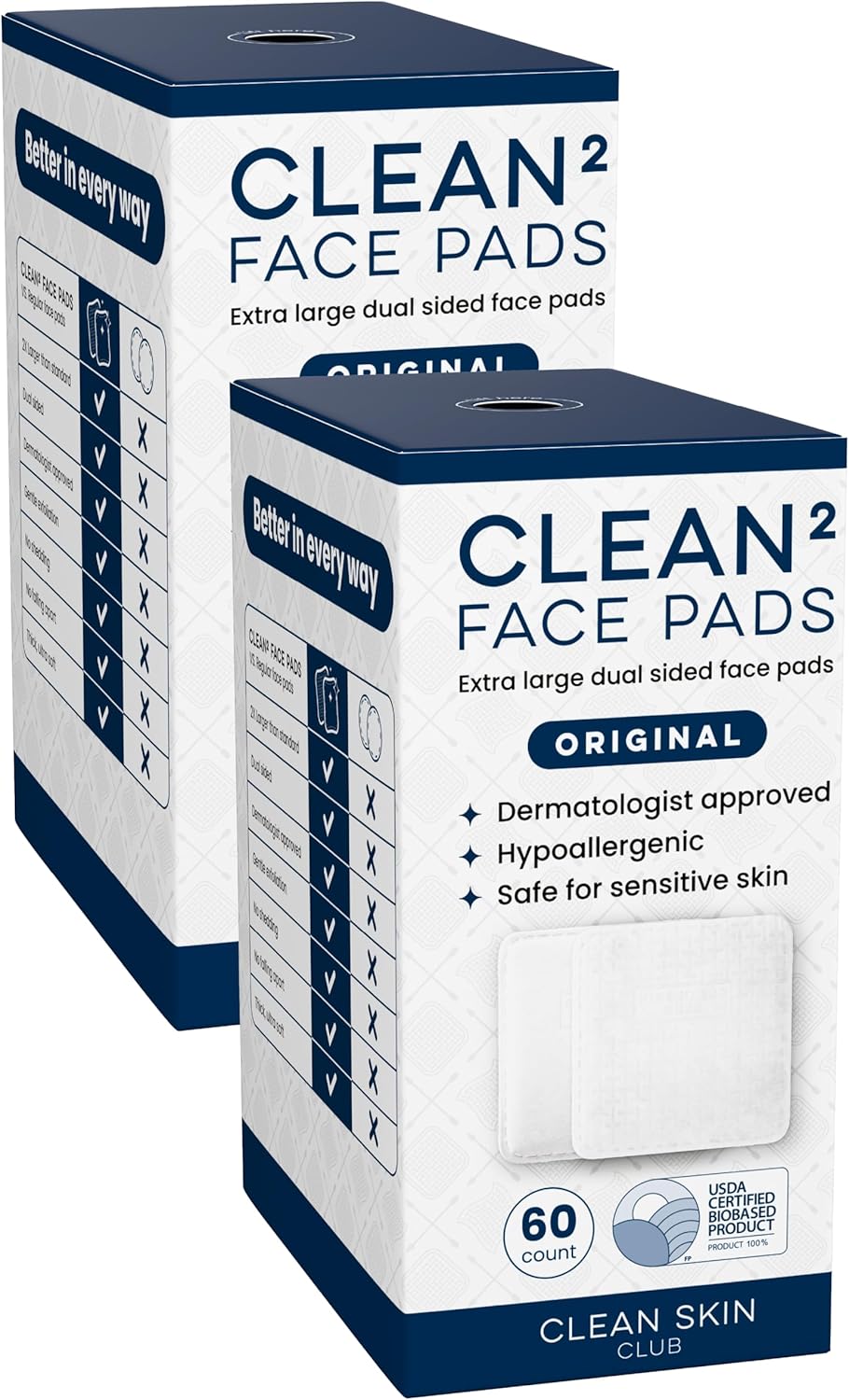 Clean Skin Club Clean² Pads 2.0 - Ultra Soft Organic Disposable Face Pads | Textured Triple Layers, No Shedding or Tearing