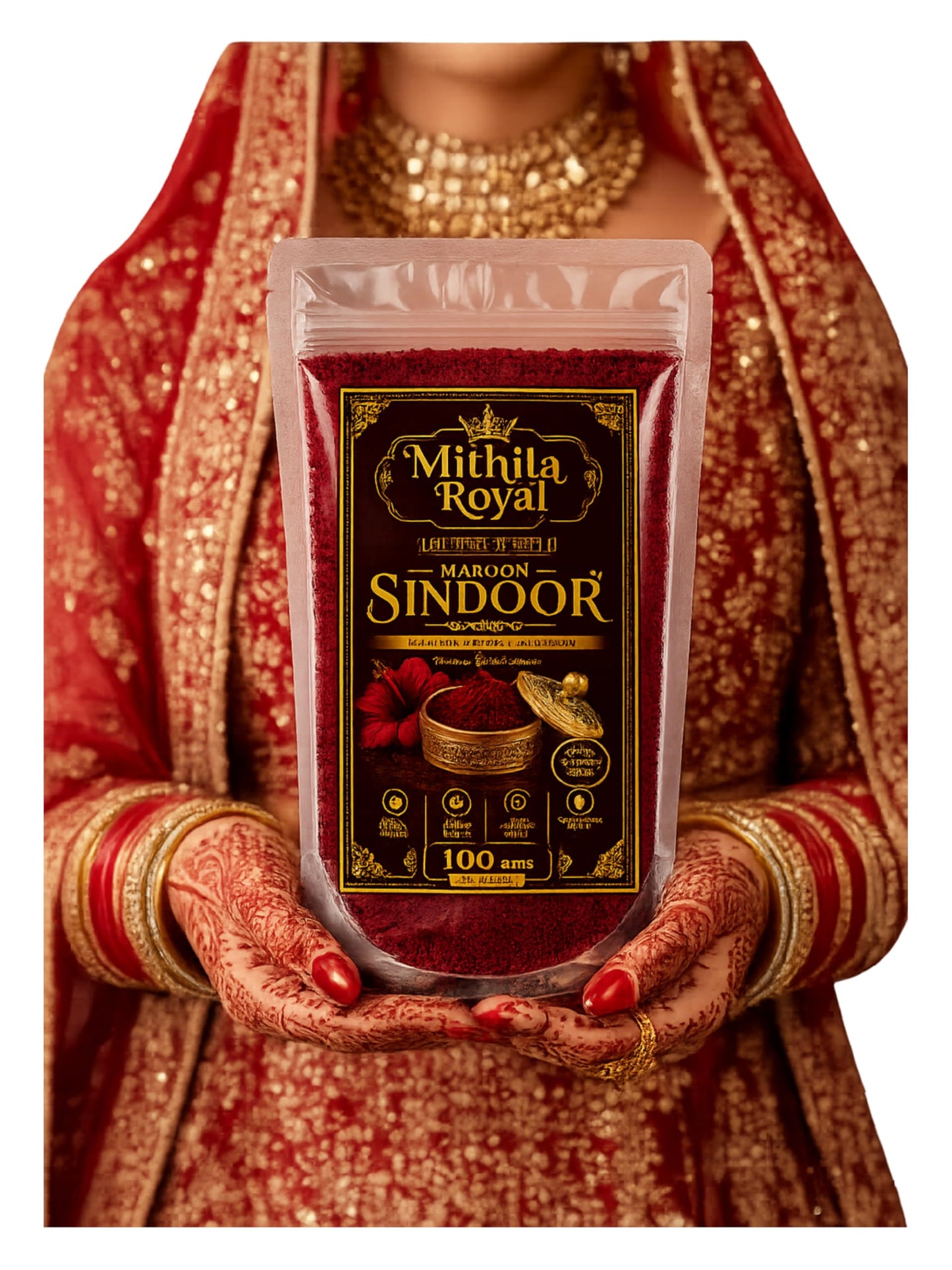 Mithila Royal Maroon Sindoor Powder Compact, Organic Sindoor For Women With Herbal Sindoor Blend, Kumkum Inspired Maroon Shade For Bridal Looks And Everyday Style